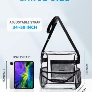 Vorspack Clear Tote Bags - Stadium Approved Clear Bag Clear Stadium Bag with Adjustable Strap Zipper Closure for Sports Events Concerts Work College - Black