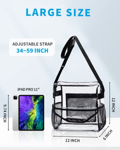 Vorspack Clear Tote Bags - Stadium Approved Clear Bag Clear Stadium Bag with Adjustable Strap Zipper Closure for Sports Events Concerts Work College - Black