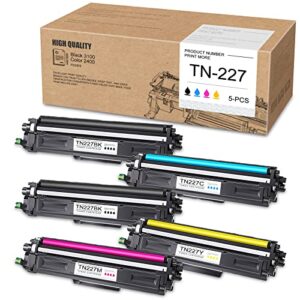 ishiey (2bk+1c+1m+1y, 5-pack) compatible toner cartridge replacement for brother tn227 tn-227 tn-227bk tn223 tn-223bk mfc-l3770cdw mfc-l3710cw mfc-l3750cdw hl-l3210cw hl-l3290cdw hl-l3230cdw printer