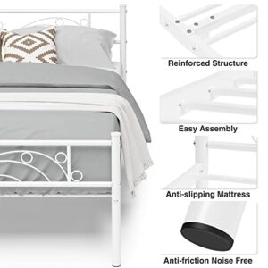 Weehom Full Size Bed Frame with Headboard Under Storage Metal Platform Bed Steel Slat Support, White