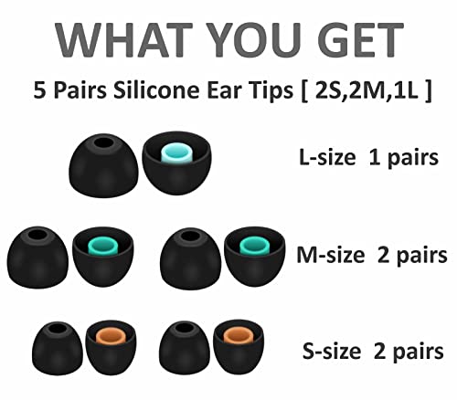 A-Focus Ear Tips Buds Set for WF-1000XM5 WF-1000XM4 WI-XB400 WF-C700N Silicone Eartips Earbuds Eargels Compatible with Sony in-Ear Headset WI-C200 WF-C500 etc 2S2M1L Black