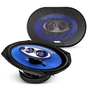 pyle 6x9/7x10 car speakers 4-way quadriaxial full range sound audio - butyl rubber surround, 500w w/ 4ohm impedance & 3/4'' piezo tweeters - blue pair