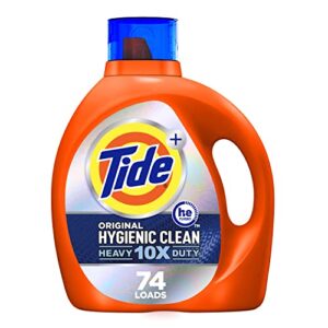 tide hygienic clean heavy duty laundry detergent liquid soap, original scent, 115 fl oz., 74 loads, he compatible