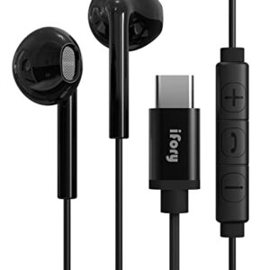 iFory USB C Headphones, Hi-Res Type C Earphones in-Ear Earbud with Baried Suit with Microphone and Volume Control Compatible with Google Pixel LG Samsung Oneplus Sony MacBook Black…