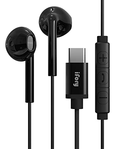 iFory USB C Headphones, Hi-Res Type C Earphones in-Ear Earbud with Baried Suit with Microphone and Volume Control Compatible with Google Pixel LG Samsung Oneplus Sony MacBook Black…