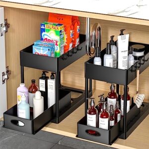 puiluo 2 set under sink cabinet organizer, 2 tier storage under cabinet bathroom under sink organizers and storage black under sink storage for bathroom kitchen