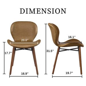 KithKasa Mid Century Modern Dining Chair Set of 2 Faux Leather Side Chair with Walnut Color Wood Legs for Kitchen Dining Room, Brown