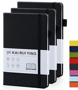 kairuiying 3 pack journal notebook with pen holder, a5 notebooks for work/writing, college ruled notebook for school, thick journal for men/women, note book/pads for note taking, lined notebook