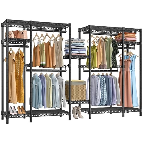 VIPEK V22S Garment Rack Heavy Duty Clothes Rack Large Portable Wardrobe Clothes Storage Organizer Closet with 6 Hang Rods & 8 Shelves - Extra Wide - 104.5" Lx16.5 Wx76.4 H, Max Load 1000lbs, Black