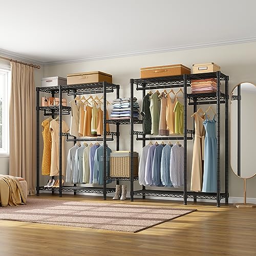 VIPEK V22S Garment Rack Heavy Duty Clothes Rack Large Portable Wardrobe Clothes Storage Organizer Closet with 6 Hang Rods & 8 Shelves - Extra Wide - 104.5" Lx16.5 Wx76.4 H, Max Load 1000lbs, Black