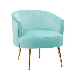 SSLine Velvet Accent Barrel Chair,Modern Upholstered Leisure Arm Chair with Adjustable Gold Metal Legs,Thickly Padded,Guest Chair Vanity Chair Club Chairs for Living Room Bedroom Office (Cyan Blue)