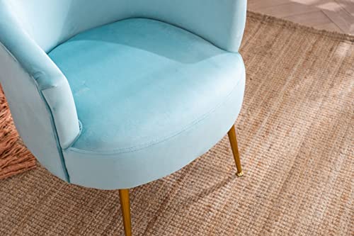 SSLine Velvet Accent Barrel Chair,Modern Upholstered Leisure Arm Chair with Adjustable Gold Metal Legs,Thickly Padded,Guest Chair Vanity Chair Club Chairs for Living Room Bedroom Office (Cyan Blue)