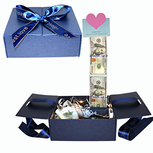 Money Box for Cash Gift Pull- Money Gift Box for Cash Gift Ideas-Love Box with Money Pull Out KIT & Automatic ON/Off String Light - Birthday Money Pull Box Surprise Money Box.