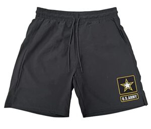 koyotee men's us army logo black athletic nylon running workout shorts medium