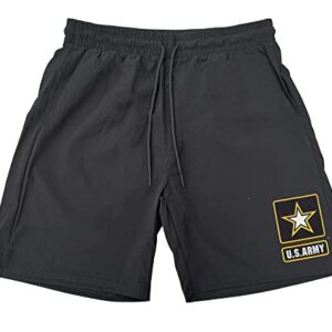 Koyotee Men's US Army Logo Black Athletic Nylon Running Workout Shorts Medium