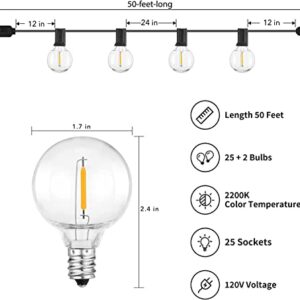 Brightown Outdoor String Lights - 50 Ft Waterproof Connectable Dimmable LED Patio Lights with 25 G40 Globe Bulbs, All Weatherproof Hanging Lights for Outside Backyard Porch Party Decoration