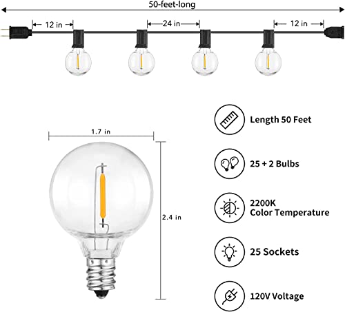 Brightown Outdoor String Lights - 50 Ft Waterproof Connectable Dimmable LED Patio Lights with 25 G40 Globe Bulbs, All Weatherproof Hanging Lights for Outside Backyard Porch Party Decoration