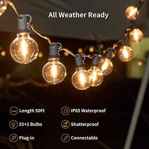 Brightown Outdoor String Lights - 50 Ft Waterproof Connectable Dimmable LED Patio Lights with 25 G40 Globe Bulbs, All Weatherproof Hanging Lights for Outside Backyard Porch Party Decoration