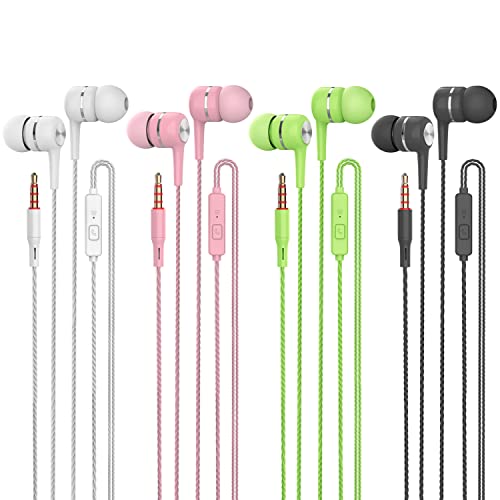 Newkeen Earbud Wired Headphones in a Pack of 10, Heavy bass Earbuds Noise Isolation Earphones, Kids School Headphones, and Most 3.5 mm Jack., mixed color with black 3, white green 2, pink 2.