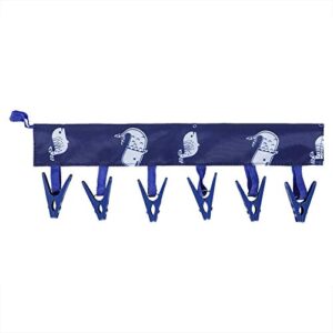 alvinlite portable folding cloth socks drying hanger, hooks clothespins travel clothes clips for laundry balcony bathroom (blue)