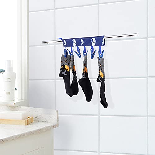 Alvinlite Portable Folding Cloth Socks Drying Hanger, Hooks Clothespins Travel Clothes Clips for Laundry Balcony Bathroom (Blue)