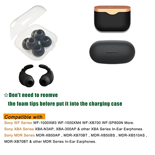 Luckvan Ear Tips for Sony WF-1000XM3/WF-1000XM4 Earhook Replacement Memory Foam Earbuds Tips for Sony WF-1000XM4 WF-XB700 WF-SP800N WF WI XBA Etc. Black 3 Pairs LMS