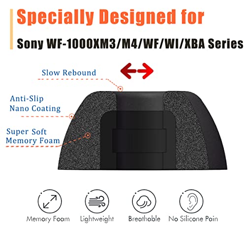 Luckvan Ear Tips for Sony WF-1000XM3/WF-1000XM4 Earhook Replacement Memory Foam Earbuds Tips for Sony WF-1000XM4 WF-XB700 WF-SP800N WF WI XBA Etc. Black 3 Pairs LMS