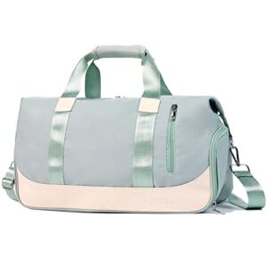 sports gym bag for women, travel duffel bag with wet pocket & shoes compartment weekender bag, green