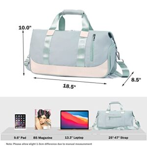 Sports Gym Bag for Women, Travel Duffel Bag with Wet Pocket & Shoes Compartment Weekender Bag, Green