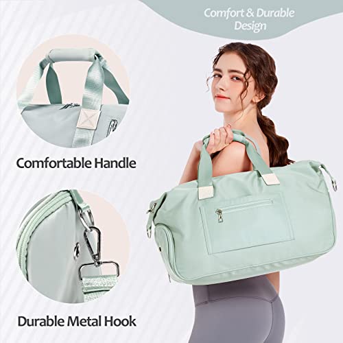 Sports Gym Bag for Women, Travel Duffel Bag with Wet Pocket & Shoes Compartment Weekender Bag, Green