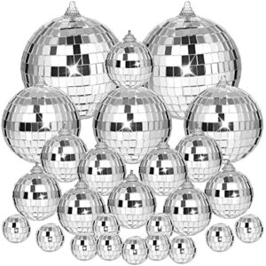 marforever 40 pcs mirror disco balls halloween decoration reflective mirror ball ornaments silver hanging ball 70s disco theme party decor for christmas tree home decorations, 4 sizes, 1.2/2/3.2/4 in