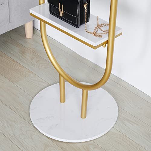 RZGY Garment Rack Heavy Duty Clothes Rack, Golden Satin Steel Finish Stable Marble Base, Metal Coat Rack with Storage Shelf and Hooks for Bedroom Office Hallway Entryway