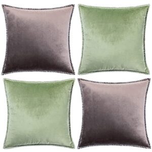 GAWAMAY Solid Soft Velvet Farmhouse Spring Pillow Covers 18x18 Set of 2,Decorative Green Throw Pillows with Chenille Edge,Square Boho Couch Pillows for Living Room Sofa Couch Beding(45x45cm) Green