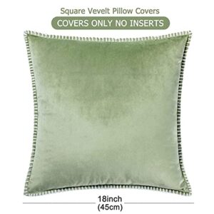 GAWAMAY Solid Soft Velvet Farmhouse Spring Pillow Covers 18x18 Set of 2,Decorative Green Throw Pillows with Chenille Edge,Square Boho Couch Pillows for Living Room Sofa Couch Beding(45x45cm) Green