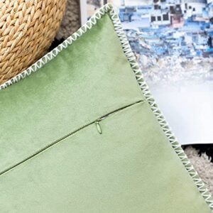 GAWAMAY Solid Soft Velvet Farmhouse Spring Pillow Covers 18x18 Set of 2,Decorative Green Throw Pillows with Chenille Edge,Square Boho Couch Pillows for Living Room Sofa Couch Beding(45x45cm) Green