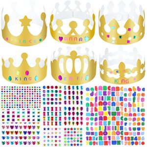 locolo 40-piece paper crowns for kids to decorate, 6 designs paper crown princess diy crown set with gem stickers sticker letters diy paper crowns for kids girls and boys crafts crown party favor