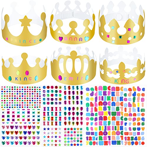 LOCOLO 40-Piece Paper Crowns for Kids to Decorate, 6 Designs Paper Crown Princess DIY Crown Set with Gem Stickers Sticker Letters DIY Paper Crowns for Kids Girls and Boys Crafts Crown Party Favor