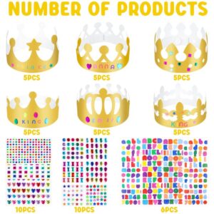 LOCOLO 40-Piece Paper Crowns for Kids to Decorate, 6 Designs Paper Crown Princess DIY Crown Set with Gem Stickers Sticker Letters DIY Paper Crowns for Kids Girls and Boys Crafts Crown Party Favor