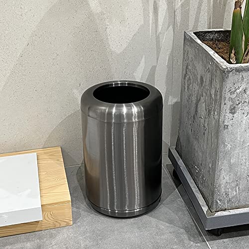 LEASYLIFE Brushed Stainless Steel Trash can,Open Top Wastebasket Bin,Garbage Can for Bathroom,Living Room,Office,Kitchen,Bedroom,Hotel (Black Gold)