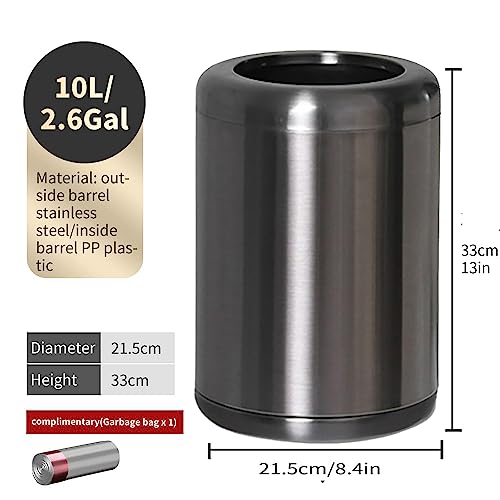 LEASYLIFE Brushed Stainless Steel Trash can,Open Top Wastebasket Bin,Garbage Can for Bathroom,Living Room,Office,Kitchen,Bedroom,Hotel (Black Gold)