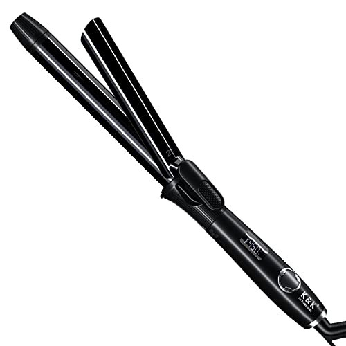 Curling Iron K&K 1 Inch Clipped with Tourmaline Ceramic Barrel, Professional 25mm Hair Curler Curling Iron up to 450°F Dual Voltage for Traveling, Hair Waving Style (1 inch) (1 Inch)