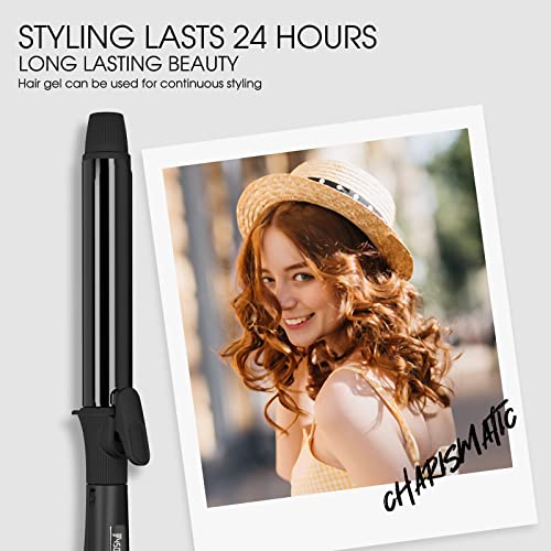 Curling Iron K&K 1 Inch Clipped with Tourmaline Ceramic Barrel, Professional 25mm Hair Curler Curling Iron up to 450°F Dual Voltage for Traveling, Hair Waving Style (1 inch) (1 Inch)