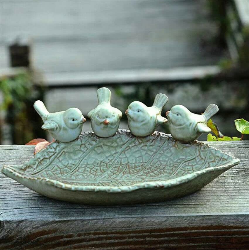 EatingBiting Outdoor Statues Ceramic Leaf-Shaped Tray Bird Feeder Fruit Plate 10.6" Home Garden Lawn Ornament Decor Jewelry Organizer Key Storage Box/Soap Dish Soap Box/Serving Bowl