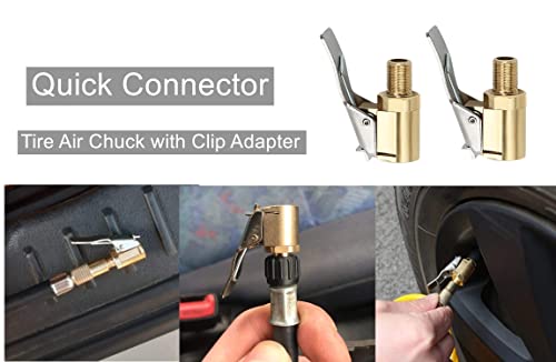 LDCRE Tire Air Chuck with Clip Adapter, Brass Locking Tire Inflator Nozzle Adapter Connect, No Leakage Tire Chucks for Vehicle Inflator Compressor Pump Connect Accessories Tool 8mm 2Pack