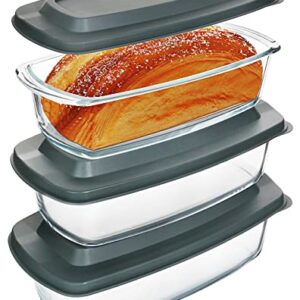 M MCIRCO 6-Piece Glass Loaf Pan with Lids Set, Meatloaf Pan With Airtight Lids, Loaf Pan For Bread, Cake, Pastries, BPA-free, Easy Grip, Fridge-to-Oven (1800ML/1.9Qt/ 7.2 Cups)