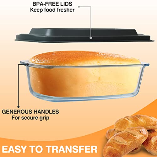 M MCIRCO 6-Piece Glass Loaf Pan with Lids Set, Meatloaf Pan With Airtight Lids, Loaf Pan For Bread, Cake, Pastries, BPA-free, Easy Grip, Fridge-to-Oven (1800ML/1.9Qt/ 7.2 Cups)