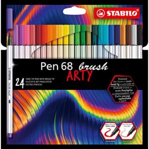 STABILO Premium Fibre-Tip Pen with Brush Tip Pen 68 brush - ARTY - Pack of 24 - Assorted Colours