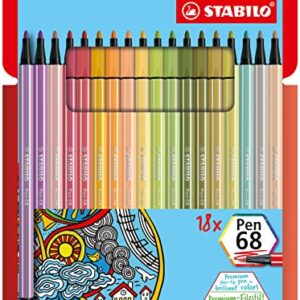 STABILO Premium Felt Tip Pen - Pen 68 - Wallet of 18 - Assorted Colors