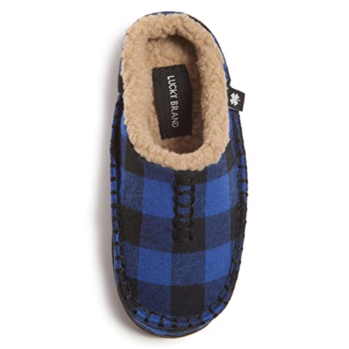 Lucky Brand Boys Buffalo Plaid Memory Foam Clog Slippers, Non Slip Rubber Sole House Shoes, Cozy Fluffy Bedroom Clogs, Royal, Size 5