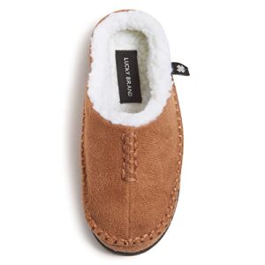 lucky brand boys micro suede clog slippers, non slip rubber sole warm fuzzy fluffy house shoes, kids indoor outdoor clogs, tan, size 6
